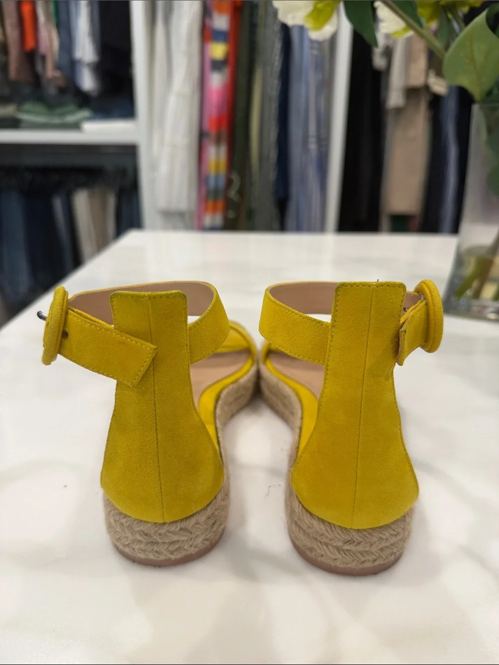 Gianvito Rossi Yellow Suede Espadrille Platform Sandals with Ankle Strap